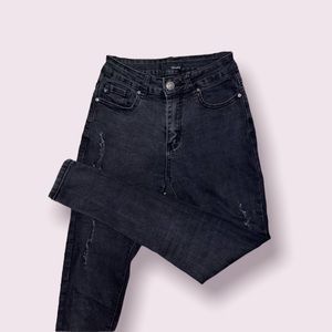 Washed Black Skinny Distressed High Waisted Rise Jeggings | Size: 3